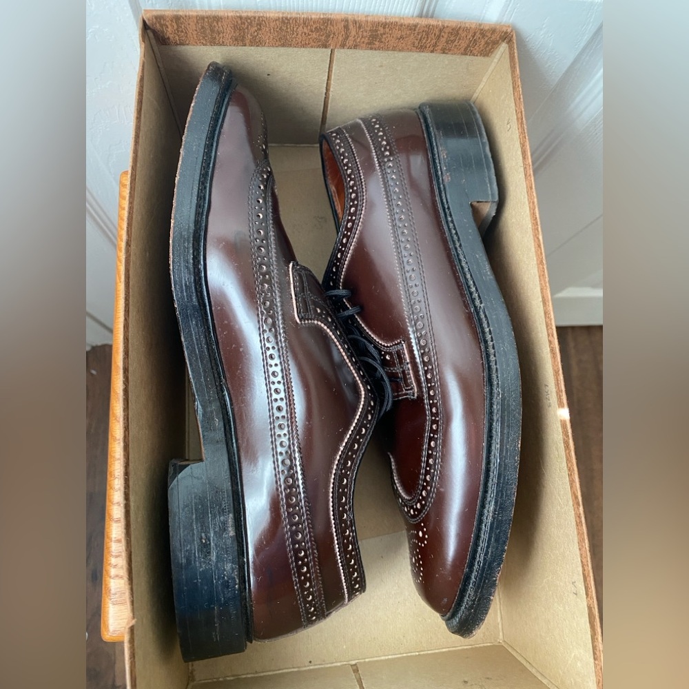 VINTAGE 1960s DEXTER Chancellors Burgundy Leather Wingtip Derby Shoes 9.5 E - Picture 4 of 15